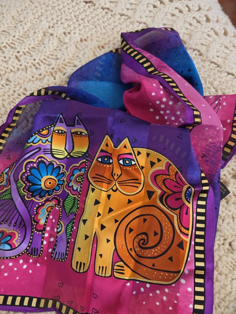 NWOT Laurel Burch Silk Scarf FELINES Cats